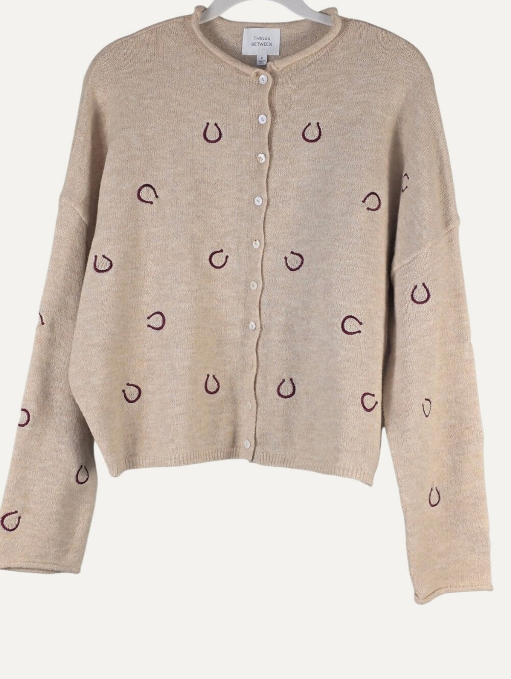 Things Between Horseshoe Cardigan Oat Burgundy Western Small NIP